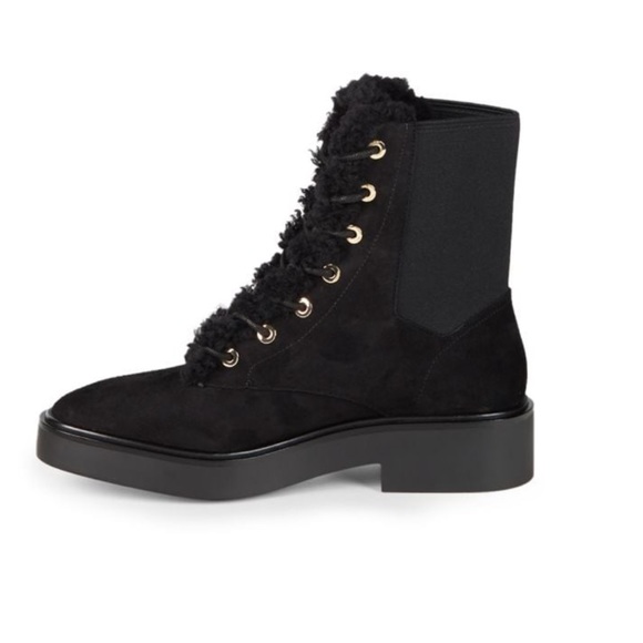 New Stuart Weitzman Henley Chill Suede & Shearling Combat Boots Size 37.5 - Picture 5 of 13